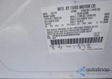 2019 Ford Edge Se из США, поврежденный, VIN 2FMPK4G95KBB89360